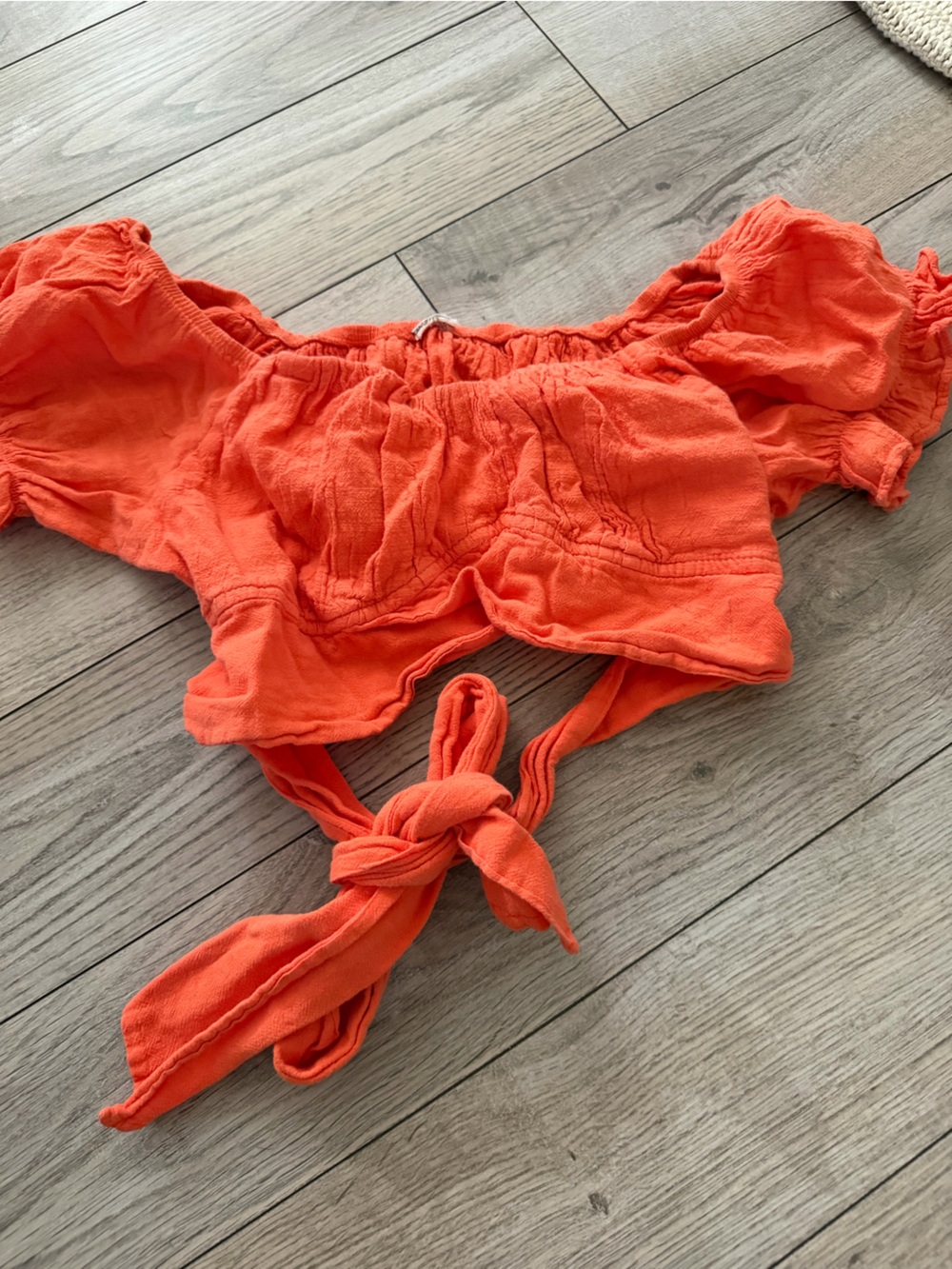 Bright Orange Off Shoulder Crop Top Tie Back